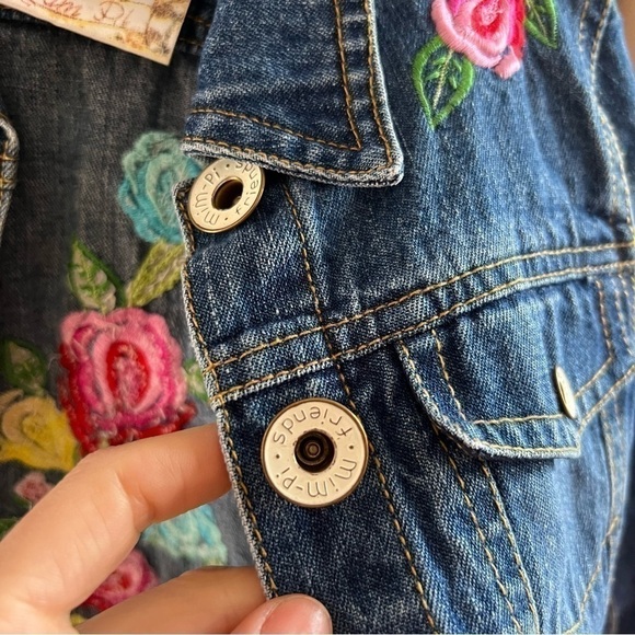 Mim-Pi: Multicolored Back Floral Embroidered Button Up Jean Denim Jacket Size 4Y - Picture 5 of 10